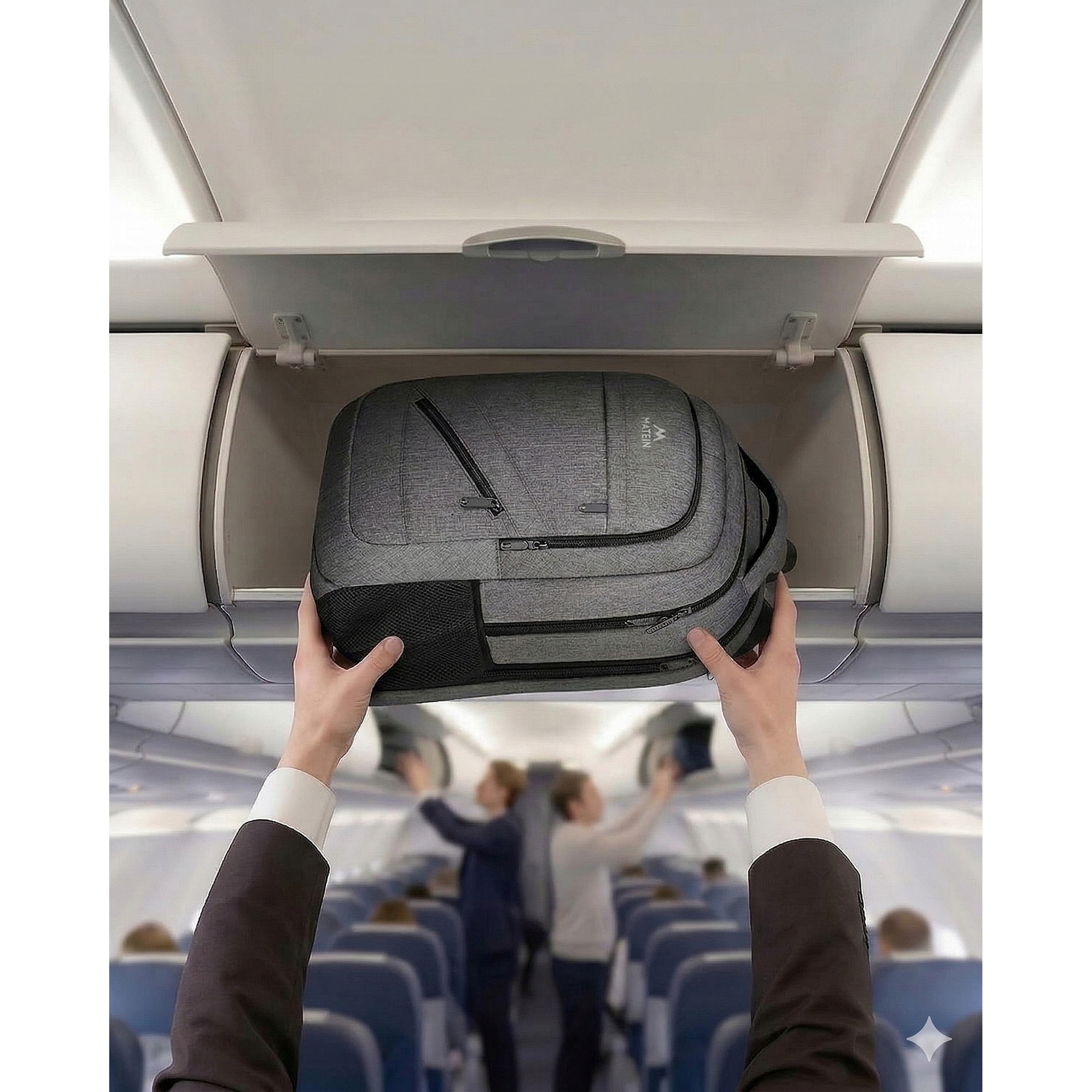 Rucsac Matein 1035, 3 compartimente, USB, gri, 43x31.5x18cm