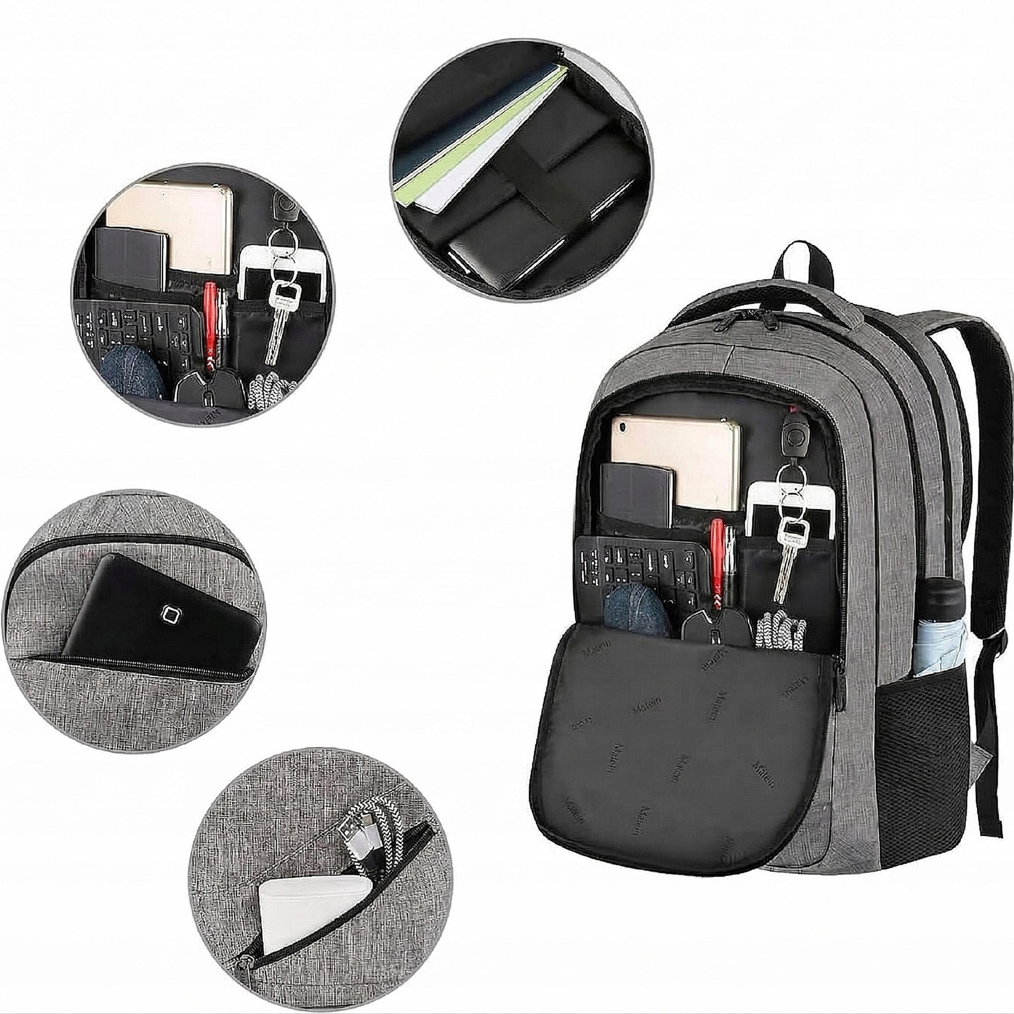 Rucsac Matein 1035, 3 compartimente, USB, gri, 43x31.5x18cm
