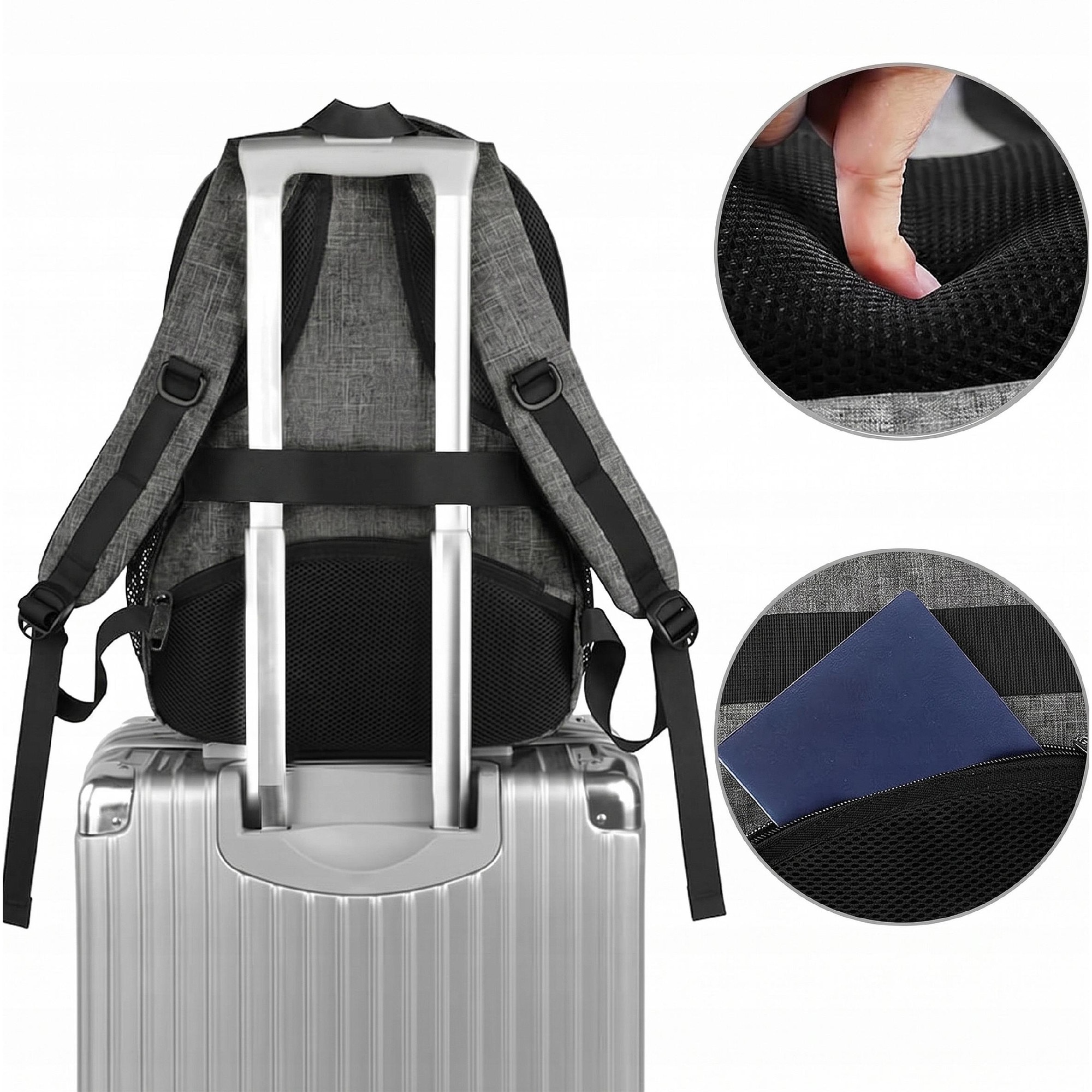 Rucsac Matein 1035, 3 compartimente, USB, gri, 43x31.5x18cm