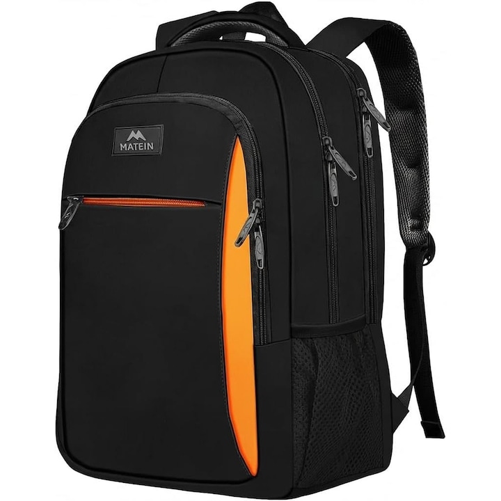 Rucsac Matein 1007, 3 compartimente, USB, negru-portocaliu, 45x30x20cm