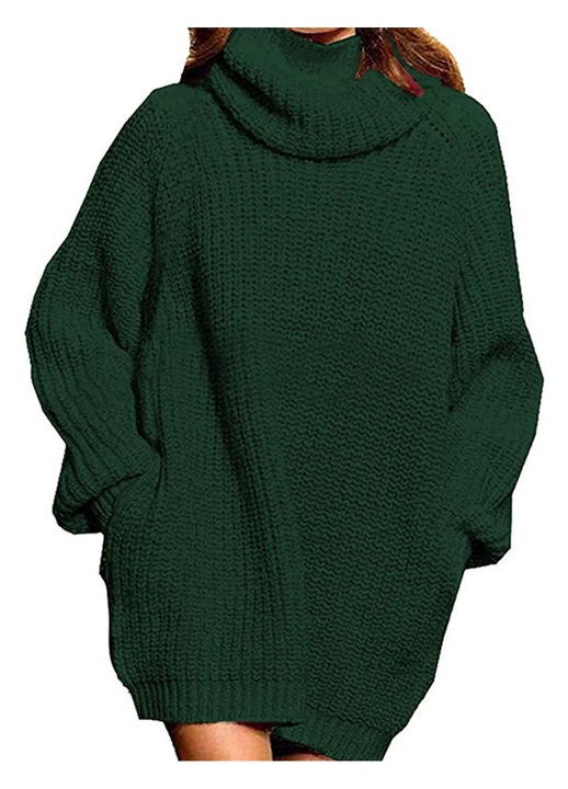 Rochie pulover verde supradimensionata maneca lunga tricot