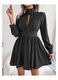 Rochie mini plisata cu maneca lunga si decupaj negru