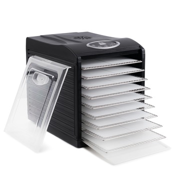 Deshidrator digital cu 9 tavi din inox + 9 tavi cu grilaj marunt, 600W, Negru, cu termostat si programare 48 de ore Deshidrator digital cu 9 tavi din inox + 9 tavi cu grilaj marunt, 600W, Negru, cu termostat si programare 48 de ore