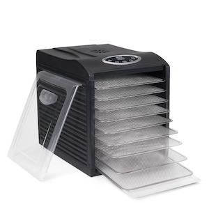 Deshidrator digital cu 9 tavi din inox si 9 tavi cu grilaj marunt, 600W, Negru, cu termostat si programare 48 de ore