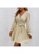 Rochie dama, maneci bufante, bej, poliester