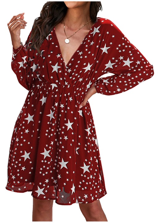 Rochie casual rosu alb poliester