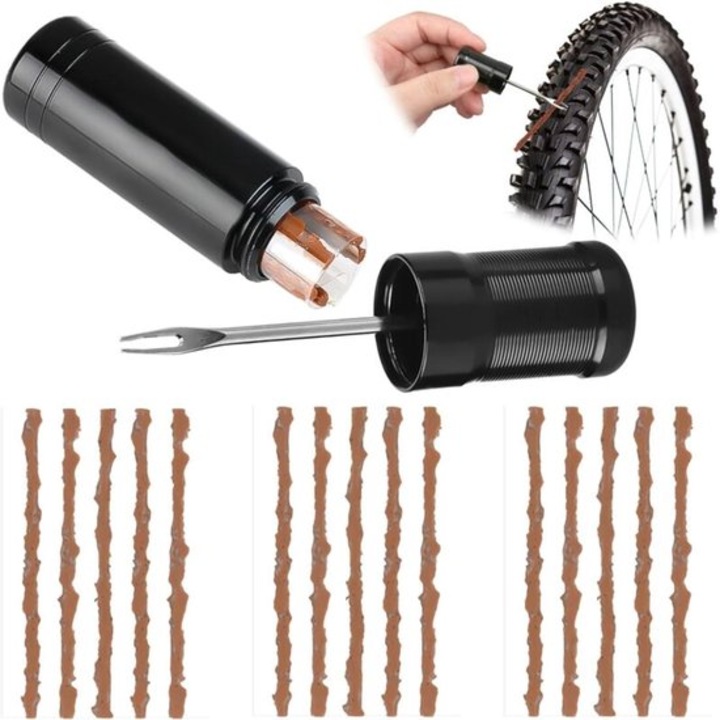Set reparare tubeless bicicleta 21 piese, portabil, negru