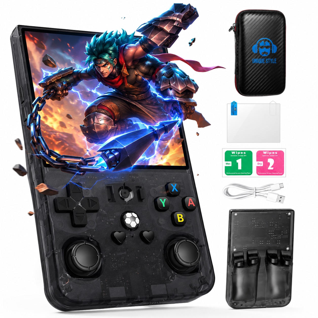 Consola retro portabila METISTA® R36 MAX, card MicroSD 128GB inclus, 25000 jocuri, ecran IPS 4 inch 720x720, sistem Linux, procesor RK3326, 1GB RAM, Dual Hall Joystick, baterie 4000mAh