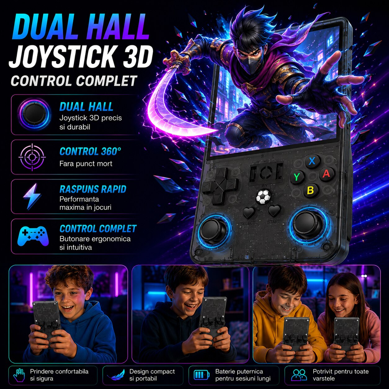 Consola retro portabila METISTA® R36 MAX, card MicroSD 128GB inclus, 25000 jocuri, ecran IPS 4 inch 720x720, sistem Linux, procesor RK3326, 1GB RAM, Dual Hall Joystick, baterie 4000mAh