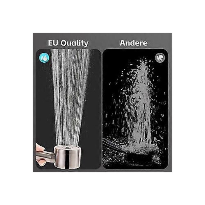 Cap de dus metalic 304 inox, presiune ridicata, 3 moduri, argintiu, universal