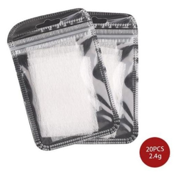 Set 20 buc Fibre de matase pentru extensii unghii, alb, 10x15cm