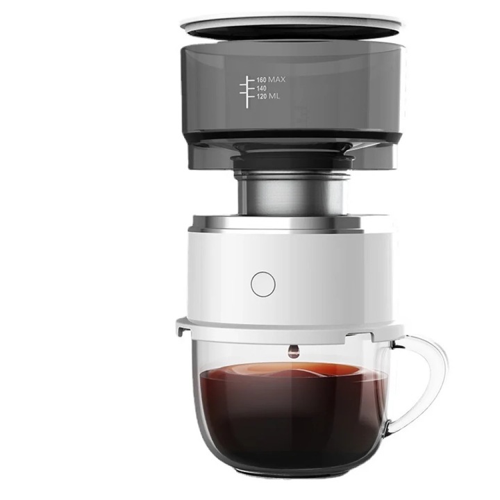 Cafetiera electrica portabila YANYXR, filtru dublu, alb, mini