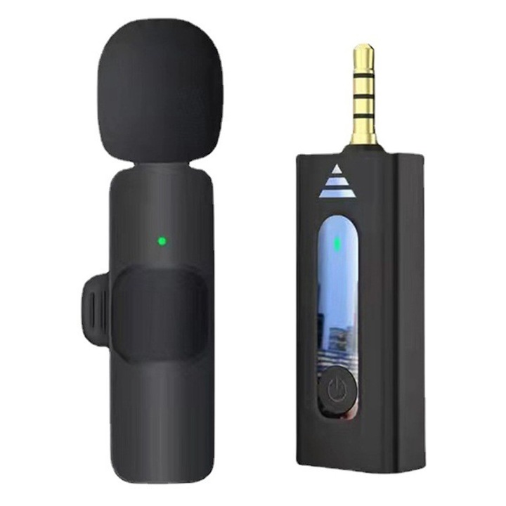 Microfon wireless ZYBLSSBB clip lavalier pentru telefon camera laptop negru