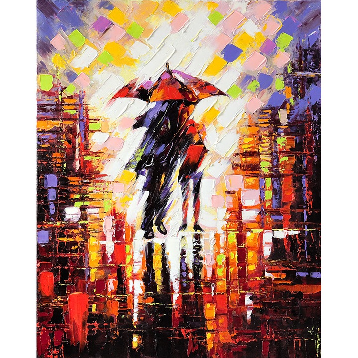 Tablou grand canvas "Two enamoured under an umbrella" - 80 x 120 cm
