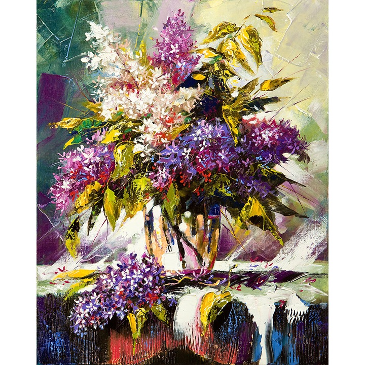 Tablou grand canvas "Flori de liliac in vaza" - 70 x 100 cm