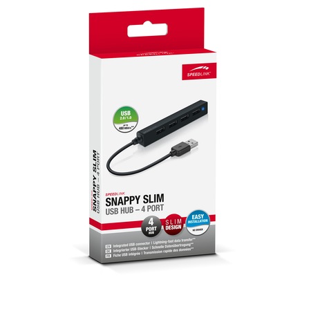 Hub USB Speedlink SNAPPY SLIM, 4 porturi, USB 2.0, pasiv, negru