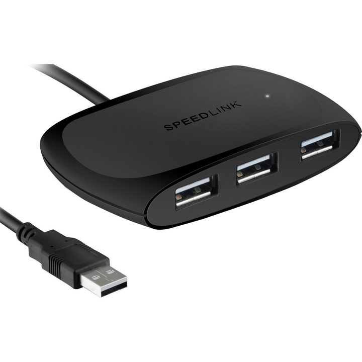Hub USB Speedlink SNAPPY, 4 porturi, USB 2.0, Activ, negru