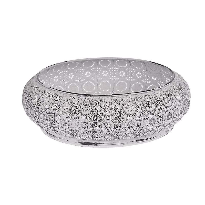 Bol decorativ din metal cu model de culoare alba