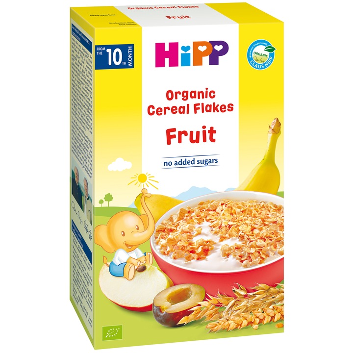 Fulgi de cereale ecologice Hipp, fructe, 200 g, de la 10 luni