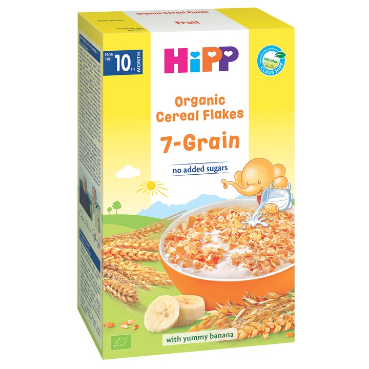Fulgi de cereale ecologice Hipp, 7 cereale, 200 g, de la 10 luni