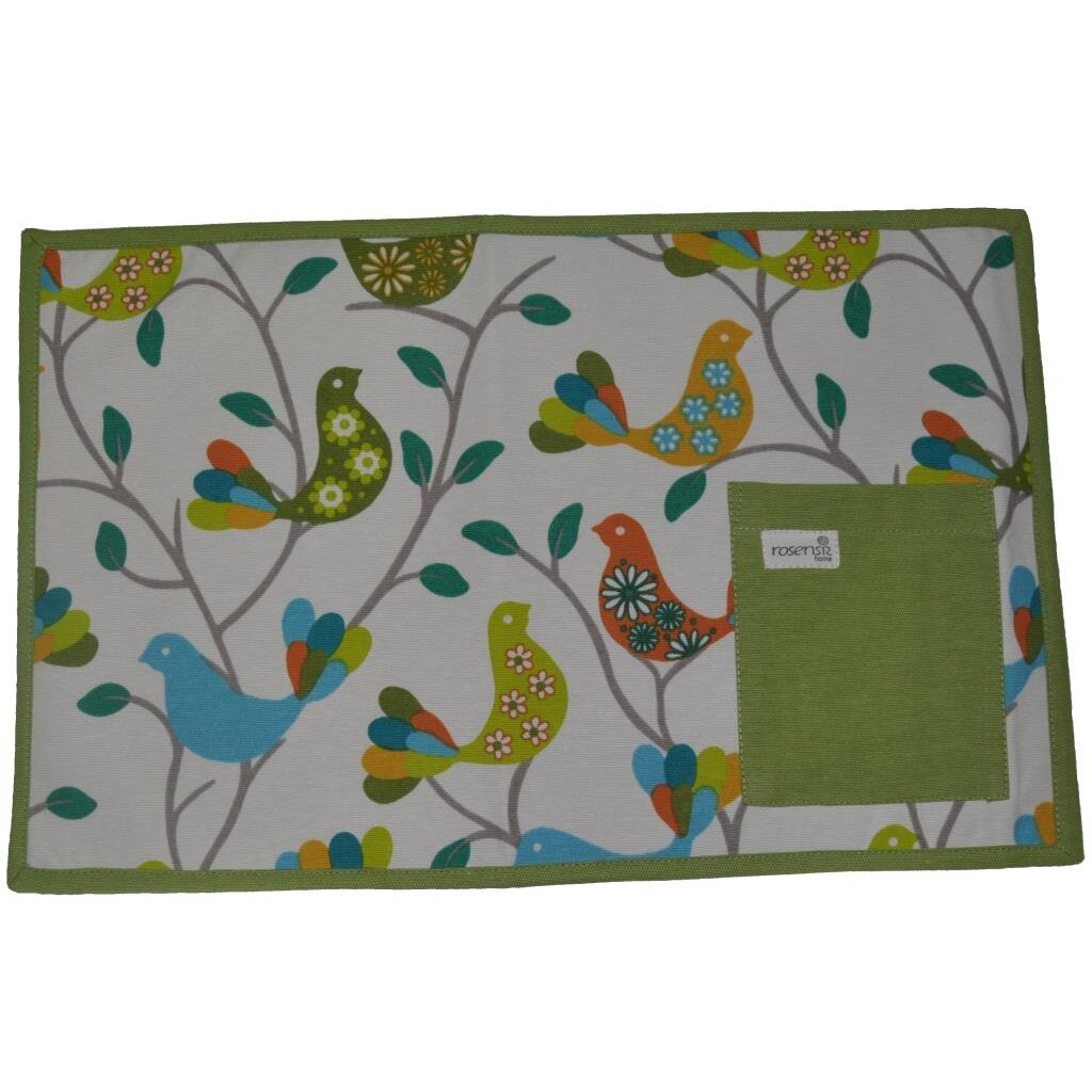 Suport farfurie/tacamuri, Rosensis HOME, 30*48 cm, culoare verde, imprimeu cu pasari