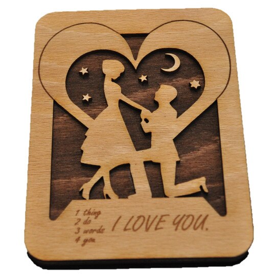 Felicitare, din lemn, 3D, Dragoste si Iubire, Valentine