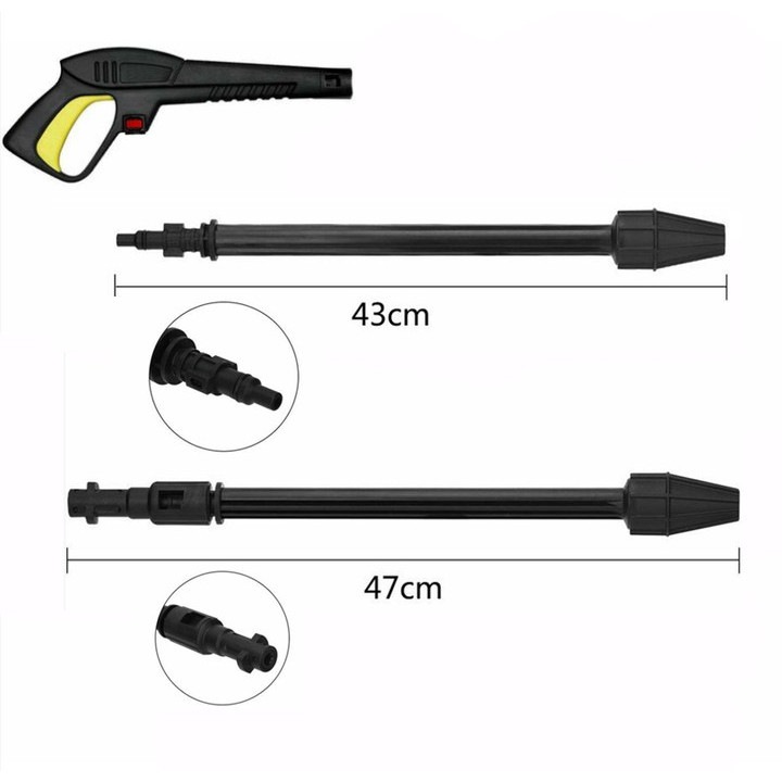 Pistol pentru aparat de spalat cu presiune, model 0806BM-BST3181995, lance rotativa cu jet pencil si jet reglabil, adaptor Lavor–Karcher inclus, compatibil Karcher K2–K7/Lavor, negru, 47 cm