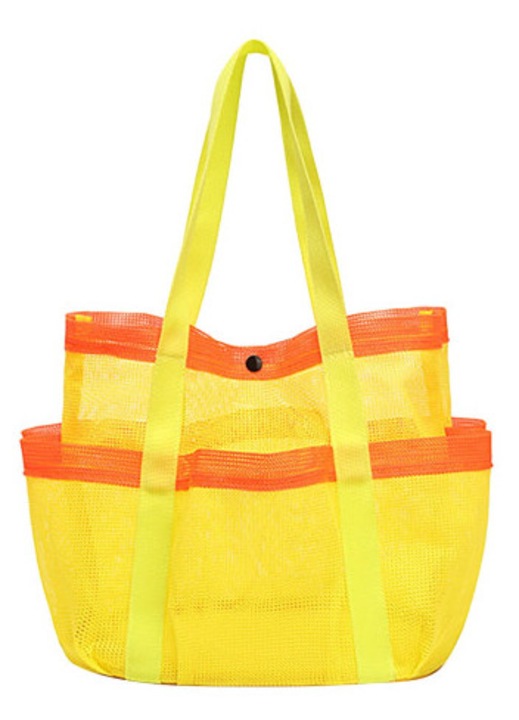 Geanta plaja mare pliata, rezistenta la nisip, cu buzunare mini, multicolor