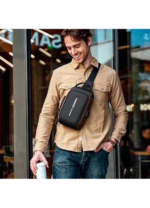 Мъжка чанта Sling Crossbody, против кражба, водоустойчива, малка, лека, с множество джобове