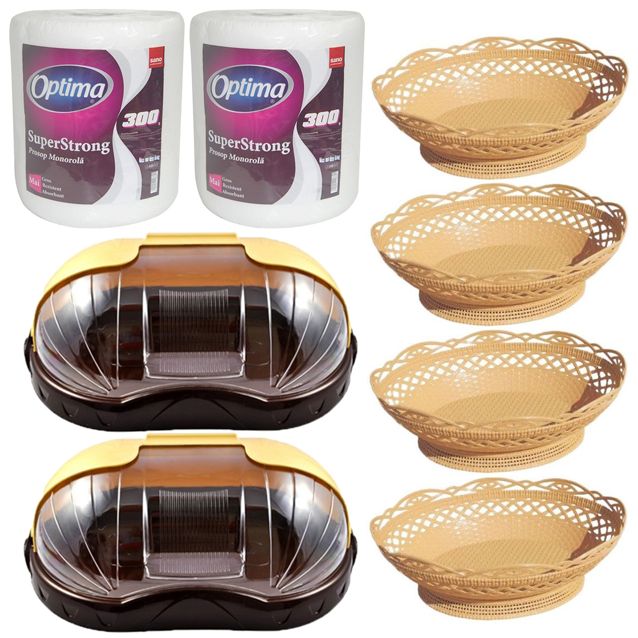 Pachet - 2 x Cutie pentru paine, Sterk + 2 x Cos de paine, 27cm + 2 x Cos paine, 30.5cm + 2 x Prosop hartie, Sano Optima, 33M