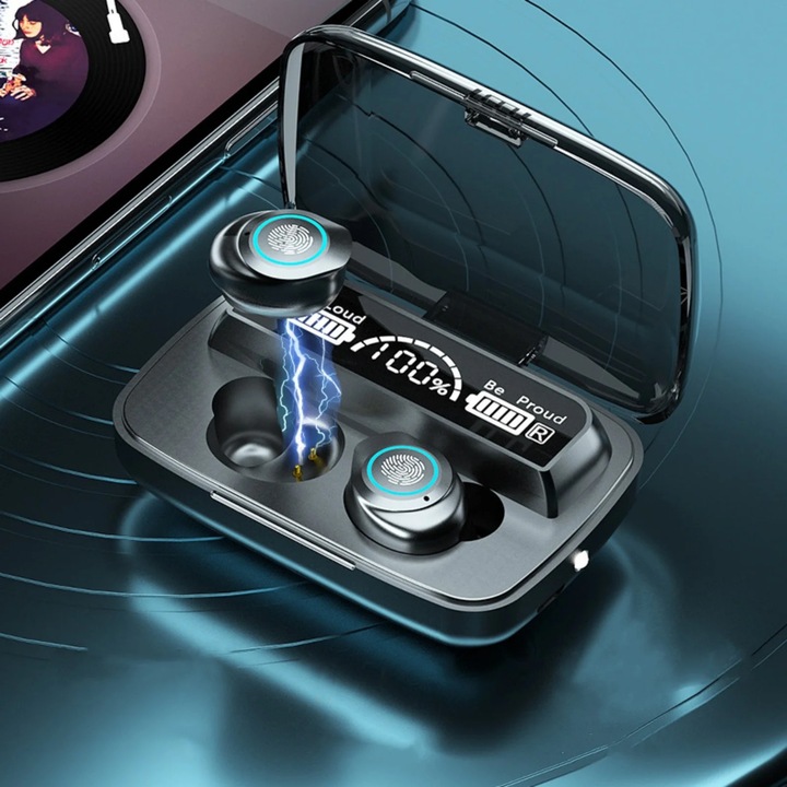 YANYXR Bluetooth 5.2 vezeték nélküli fülhallgató, in-ear, fekete, 6.5x3x2.8cm