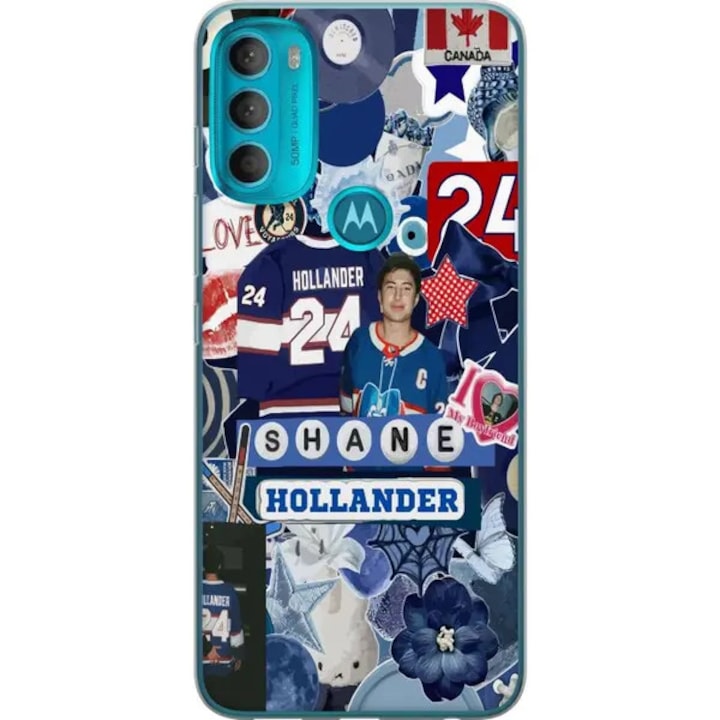Husa transparenta pentru Motorola Moto G71 5G PRE-CJk0515-26-0731-3132, colaj creativ cu tema hochei si decoratiuni albastre, suport incarcare wireless, protectie anti-zgarieturi, albastru