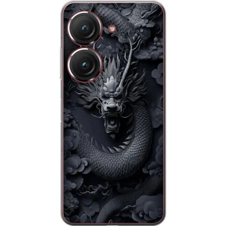 Husa pentru Asus Zenfone 9 PRE-CJk0515-26-0731-3357, cu model dragon detaliat in relief, transparenta/negru, compatibila cu incarcare wireless