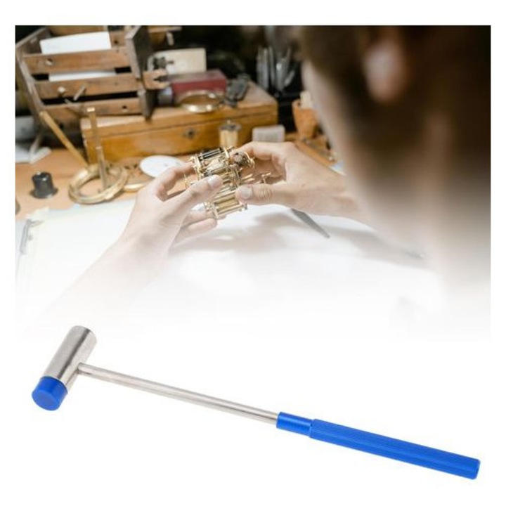 Ciocan mic dublu cu capete rotunde MIGJJ-081104882, capete din fonta/ABS, tija metalica, maner plastic albastru, pentru ceasornicarie si bricolaj