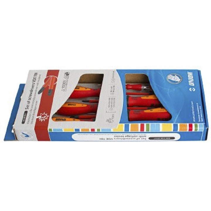 Szigetelt csavarhúzó-készlet VDE TBI markolattal, fáziskeresővel Unior, 6pcs