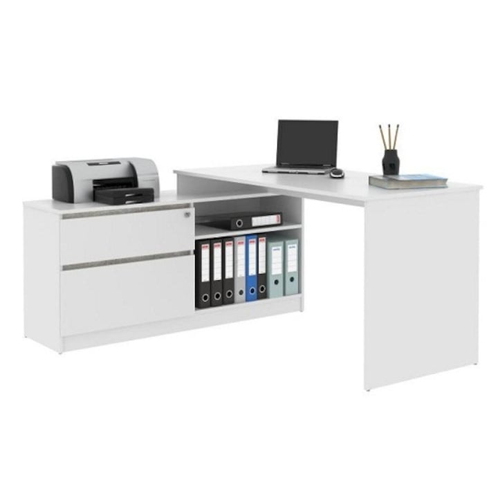 Bentos Fehér sarok íróasztal zárható fiókkal 157x138 cm