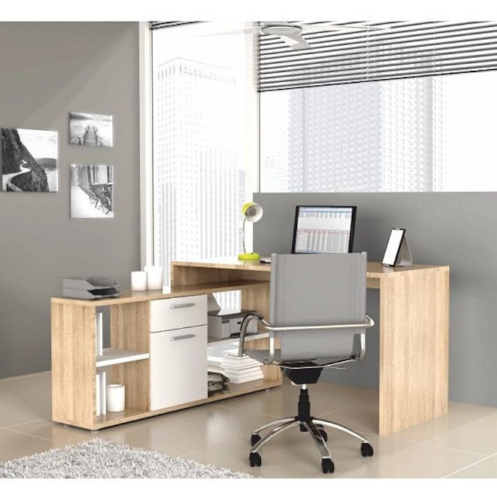 Noe sarok íróasztal jobbos-balos Sonoma tölgy-fehér 135x135 cm