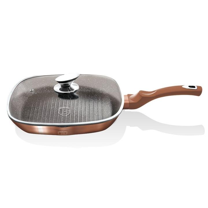 Tigaie grill marmorata cu capac, Berlinger Haus Rose Gold BH 1610N