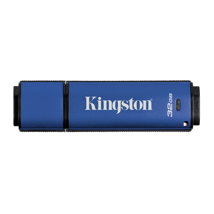 Kingston DataTraveler Vault Privacy DTVP30DM Titkosított pendrive, 32GB, USB 3.0, Management Ready, vízálló, 256bit AES titkosítás, Kék
