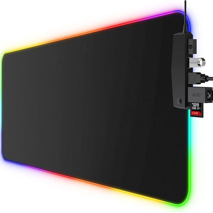 Mousepad gaming YANYXR RGB 14 moduri, 300x800x3mm, antiderapant, rezistent la apa