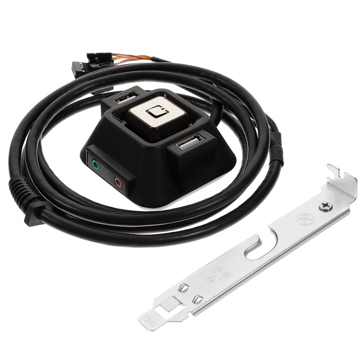 YANYXR PC bekapcsológomb 2 USB porttal, audio, 6.3x6.3x3.5cm, 1.2m kábel
