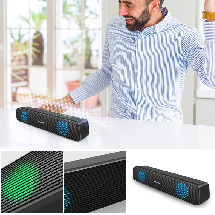 Boxa soundbar YANYXR 2.1 canale subwoofer integrat negru compact