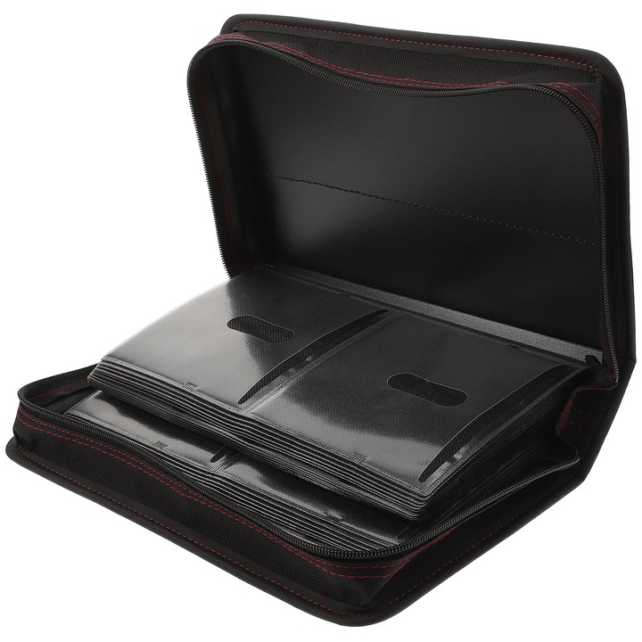 YANYXR BCS3244780 CD/DVD tok, műbőr és PP, cipzárral, nagy kapacitású, fekete, 30 x 17 x 7 cm