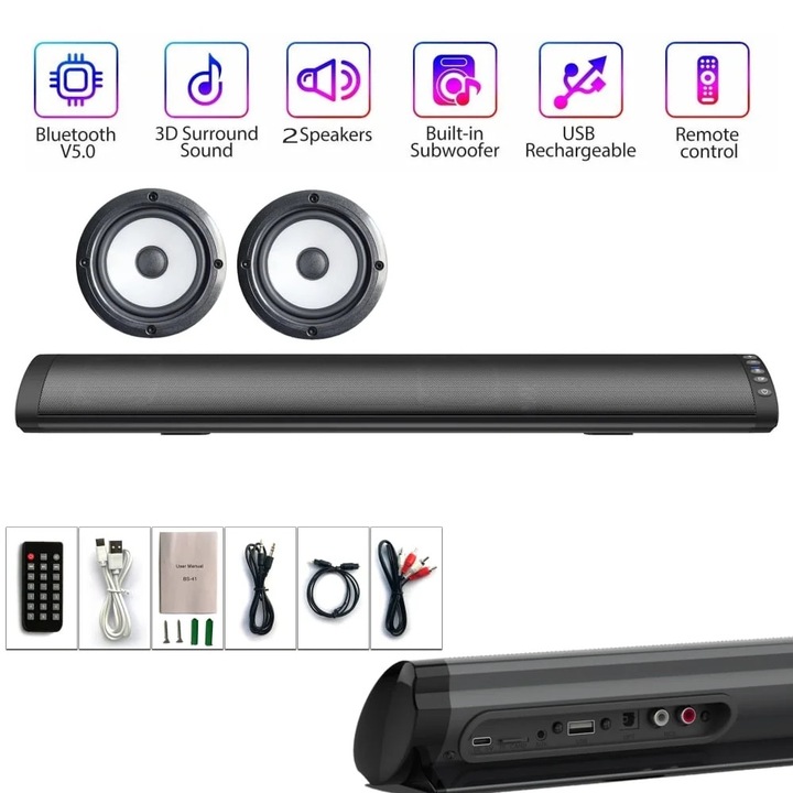 Boxa sunet YANYXR, home theater, 3D stereo, subwoofer integrat, negru