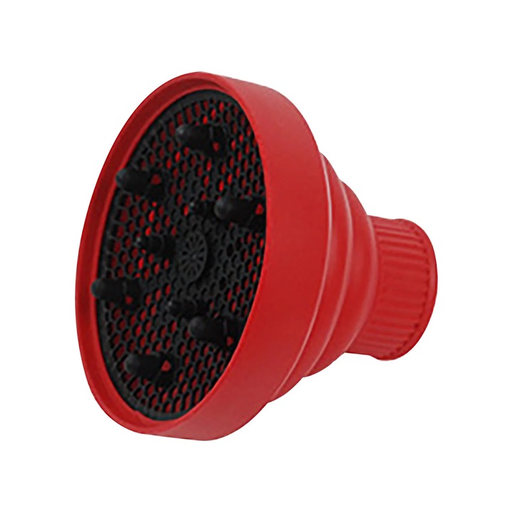 Difuzor pentru uscator de par YANYXR BCS3100608, pliabil din silicon pentru par cret/ondulat, compatibil duze o4–4.5 cm, rosu, diametru 6 cm