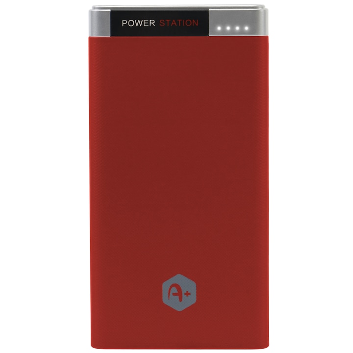 Външна батерия A+ 10000 mAh, 1USB порт, Тype C и microUSB, Red
