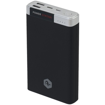 Acumulator extern A+ 20000 mAh, 2 porturi USB, conectivitate type-C si micro USB, Negru Acumulator extern A+ 20000 mAh, 2 porturi USB, conectivitate type-C si micro USB, Negru