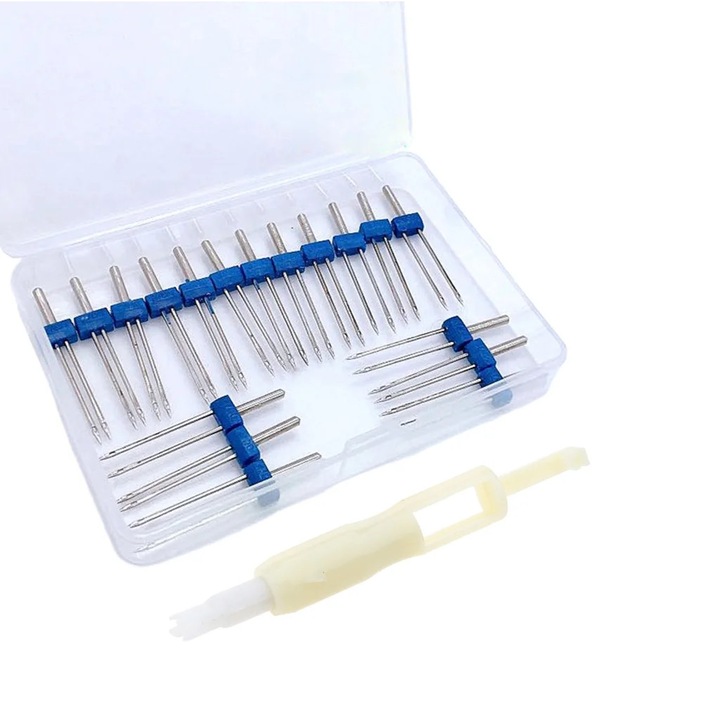 Set 18 ace duble pentru masina de cusut YANYXR, inox, 3.9cm, cu unelte, multicolor
