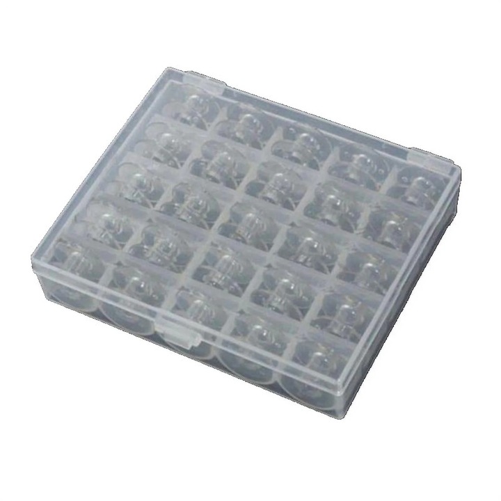 Set 25 bobine plastic pentru masini de cusut, transparent, 13x10.5x2.6cm