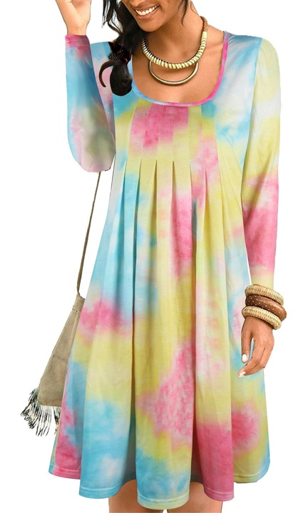 Rochie lunga casual multicolor poliester maneca lunga croiala lejera
